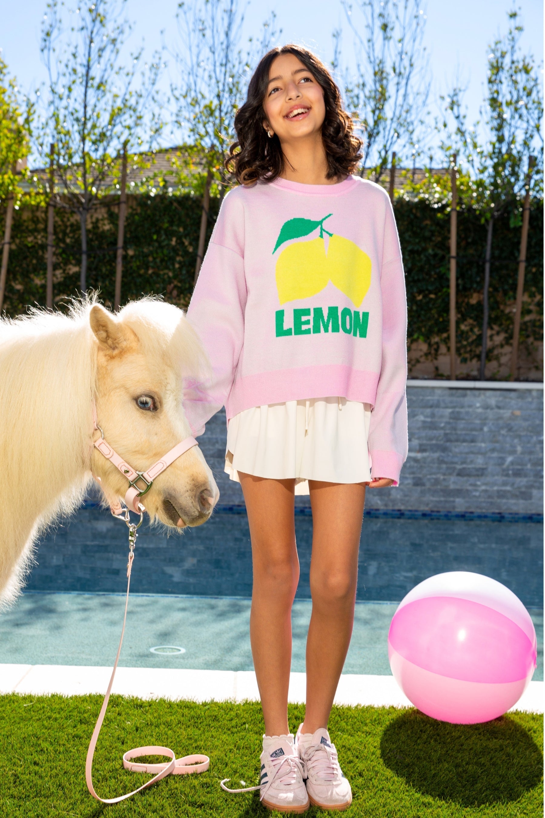 Yummy Soft Crew Neck Sweater - Ivory Neon Pink Smile