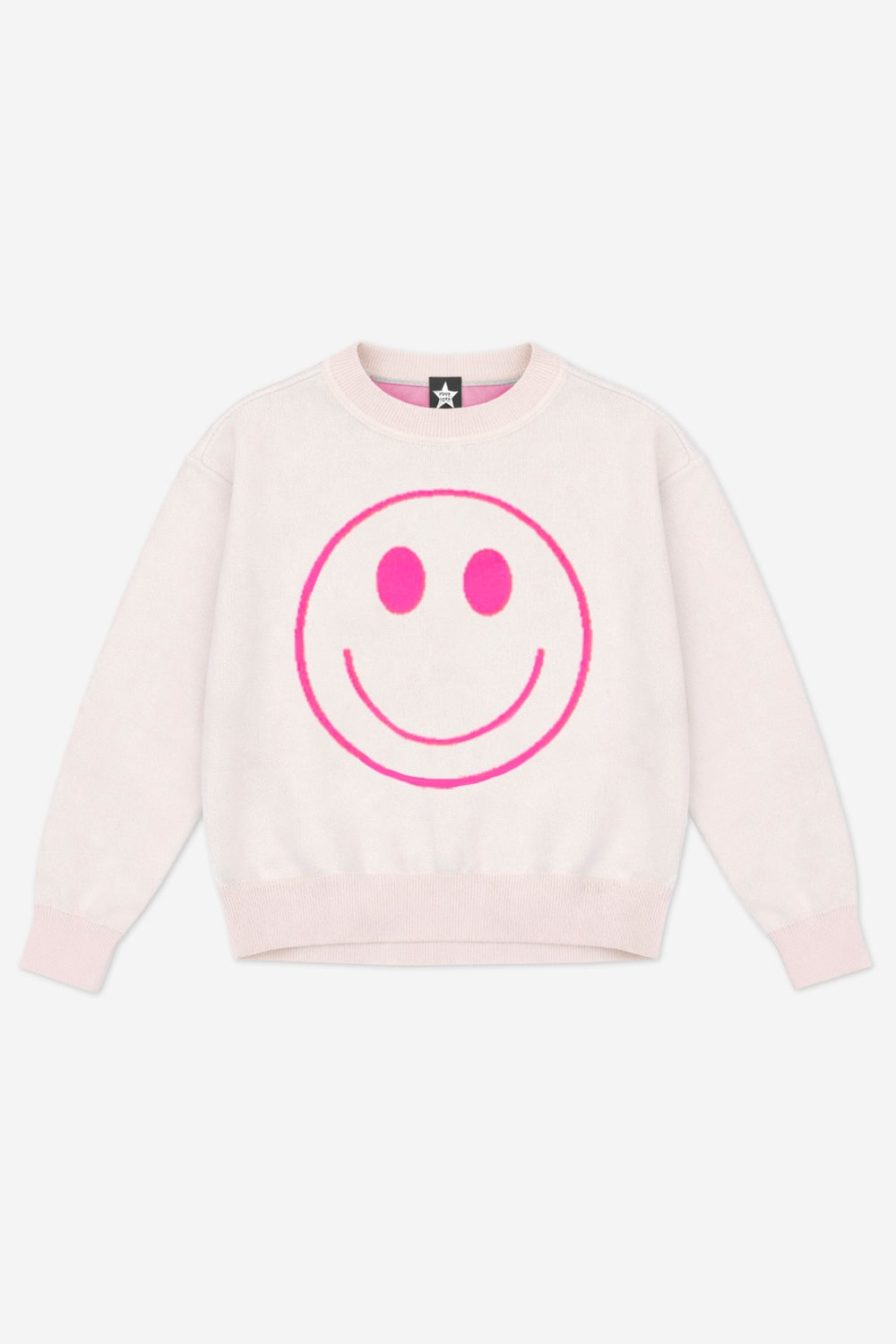 Yummy Soft Crew Neck Sweater - Ivory Neon Pink Smile