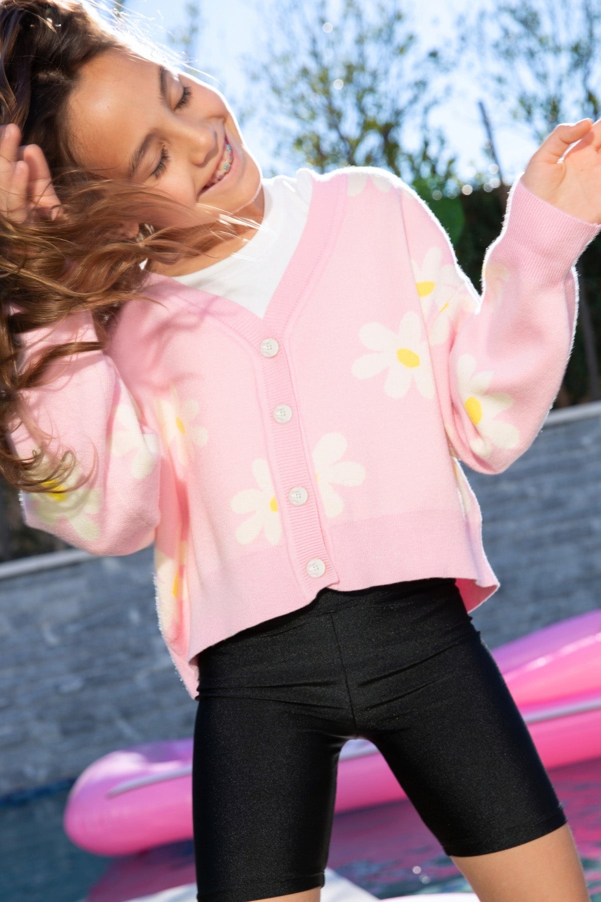 Yummy Soft Cardigan Sweater - Lt Pink White Daisy