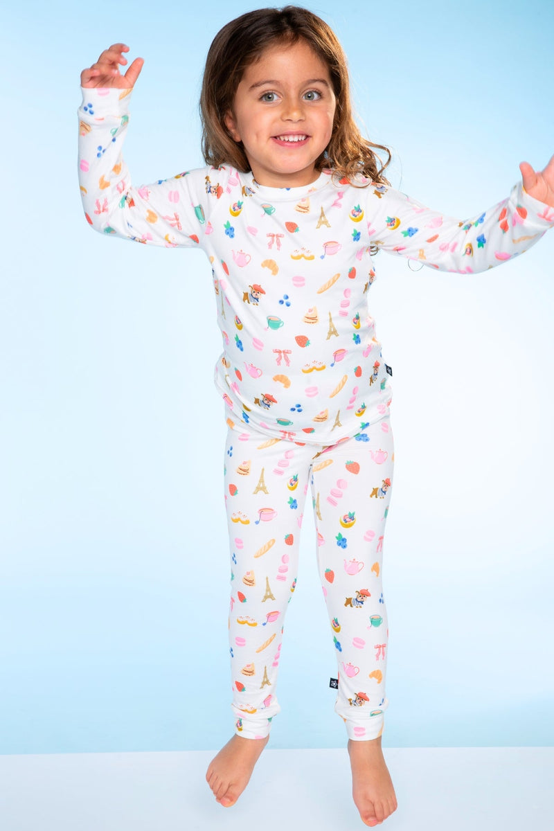 Simply Soft Long Sleeve Crew & Slim Lounge Bottom. - Lt Pink Paris Icons