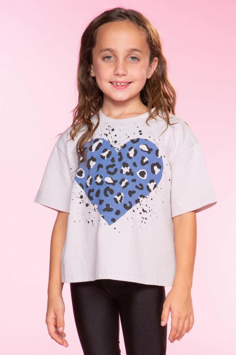 Washed Cotton Drop Shoulder Tee. - Cream Denim Leopard Heart - NEW!