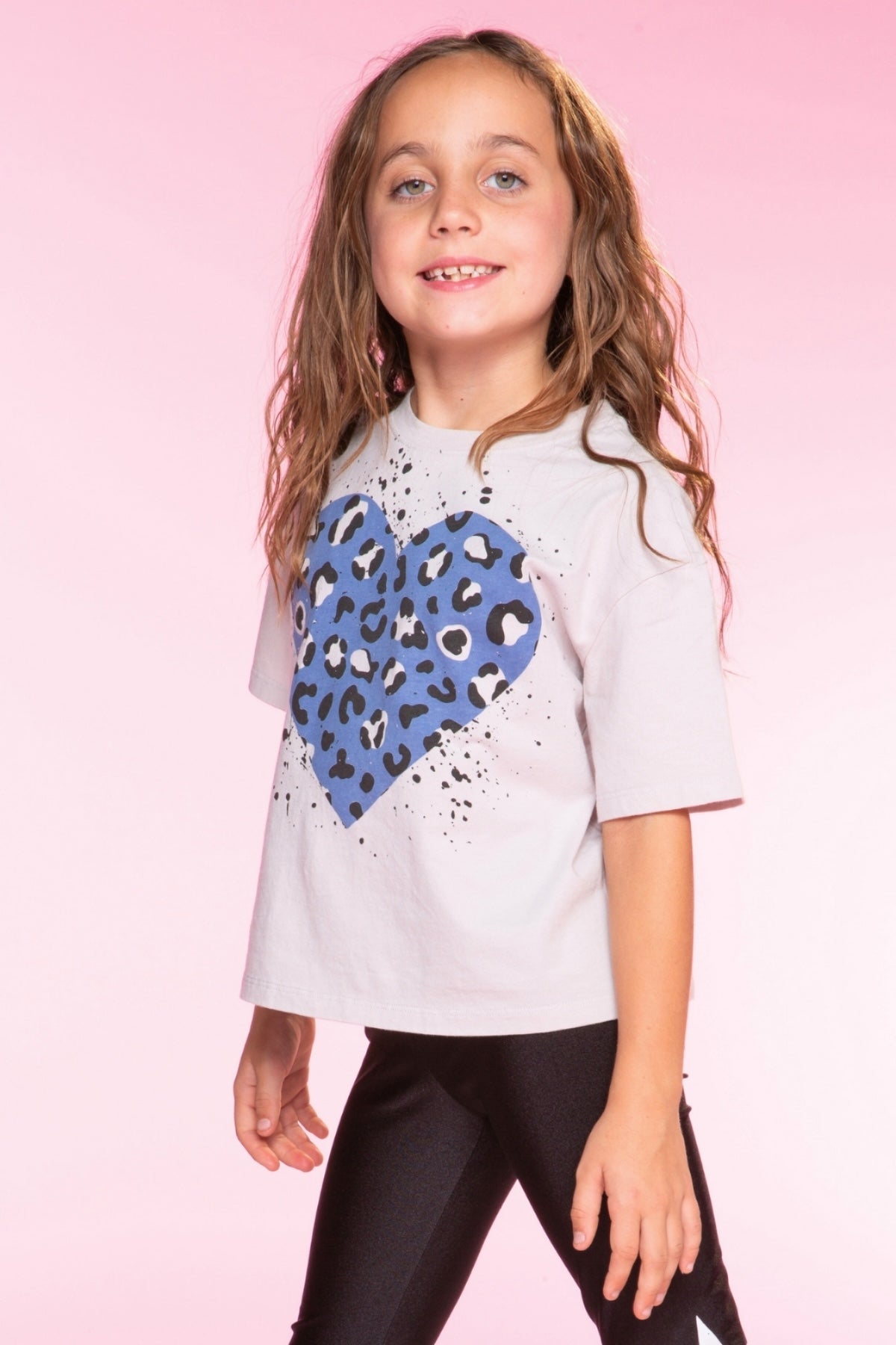 2-Pack Washed Cotton Drop Shoulder Tee - Cream Denim Leopard Heart | Light Blue Vintage Daisy