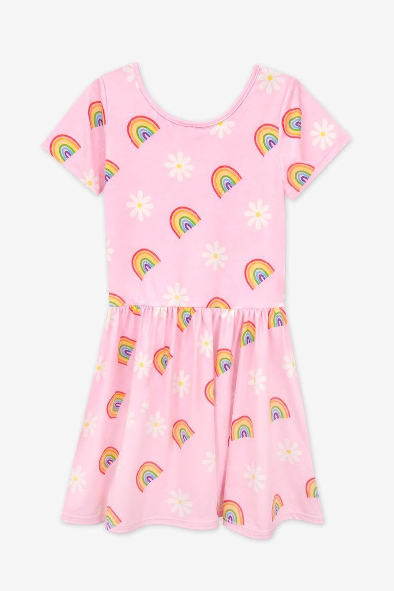 Simply Soft Short Sleeve Be Happy Dress - Pink Daisy Rainbow - NEW!