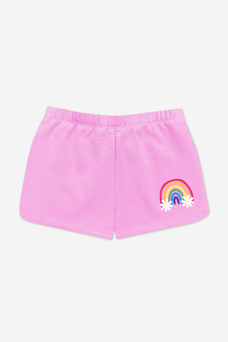 Cloud Soft French Terry Dolphin Short - Pink Daisy Rainbow
