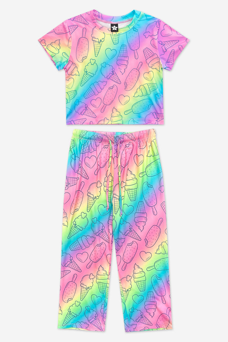 Simply Soft Easy Tee & Karate Pant - Pastel Rainbow Treats