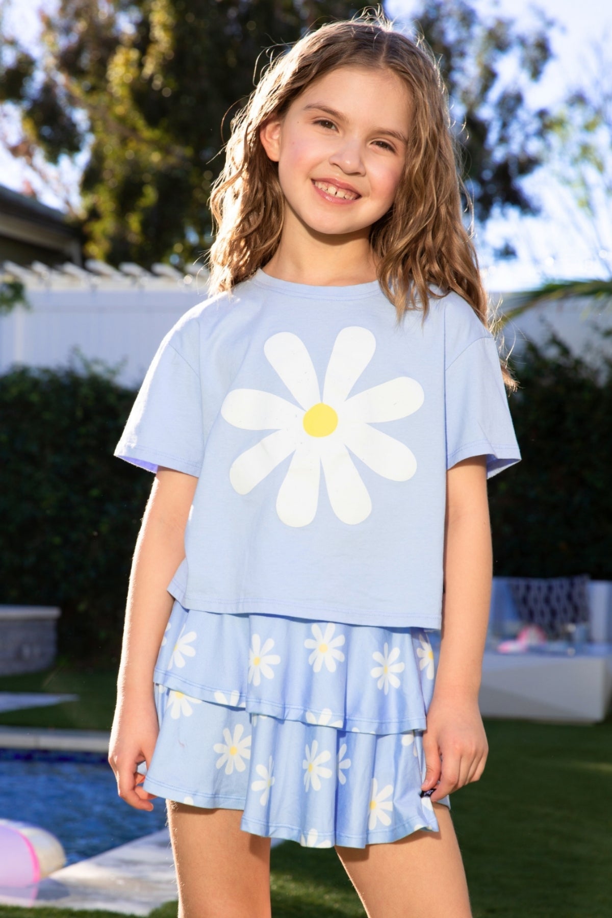 2 Pack Washed Cotton Drop Tee & Simply Soft Double Ruffle Skort - Pretty Daisy Days - NEW!