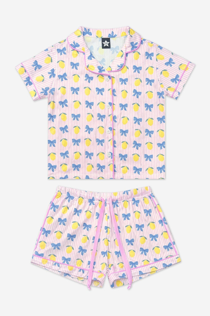 Short Sleeve Simply Soft Button Down Top & Short - Pink Lemon Bow - NEW!