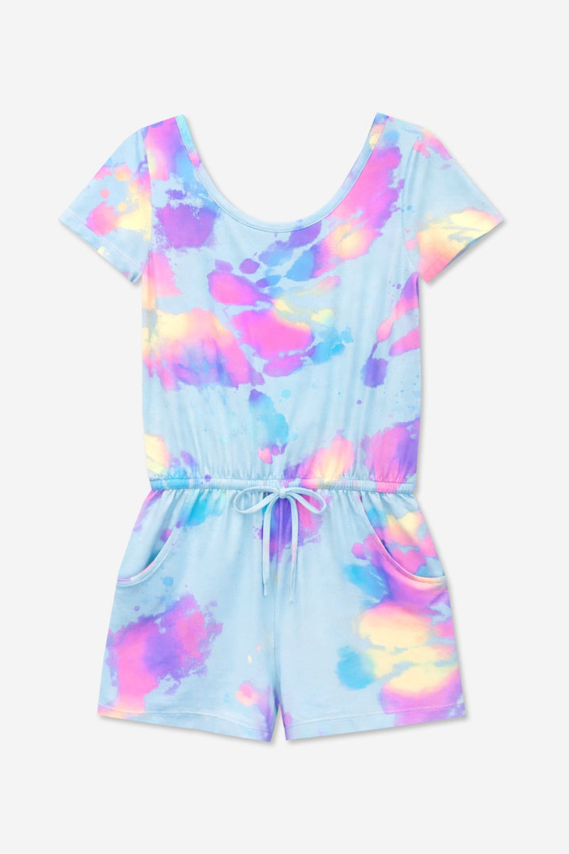 Simply Soft Short Sleeve Romper - Blue Bleach Tie Dye - NEW!
