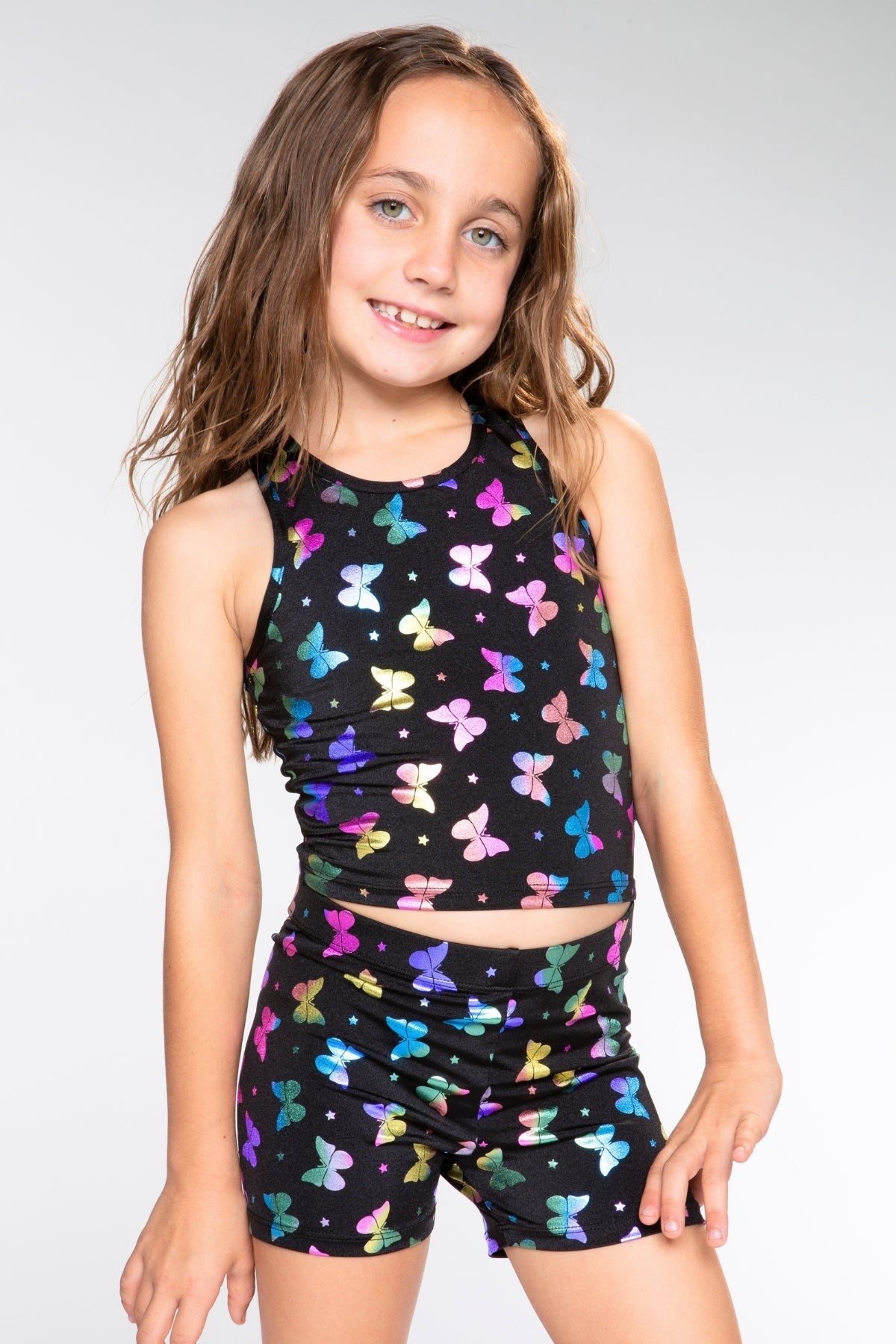 High Shine Cropped Racerback Tank & Tumble Short - Black Lollipops