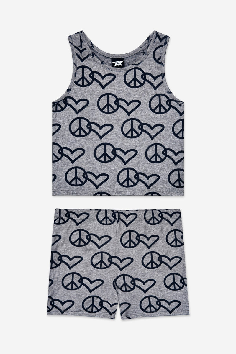 Simply Soft Luxe Cropped Racerback Tank & Tumble Short - Steel Black Peace Heart