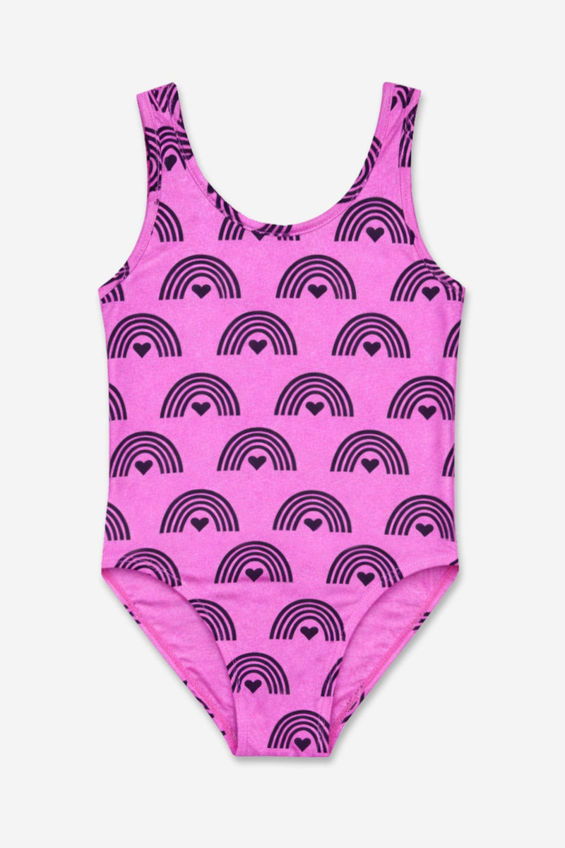 Simply Soft Luxe Tank Leotard - Neon Pink Rainbow Heart