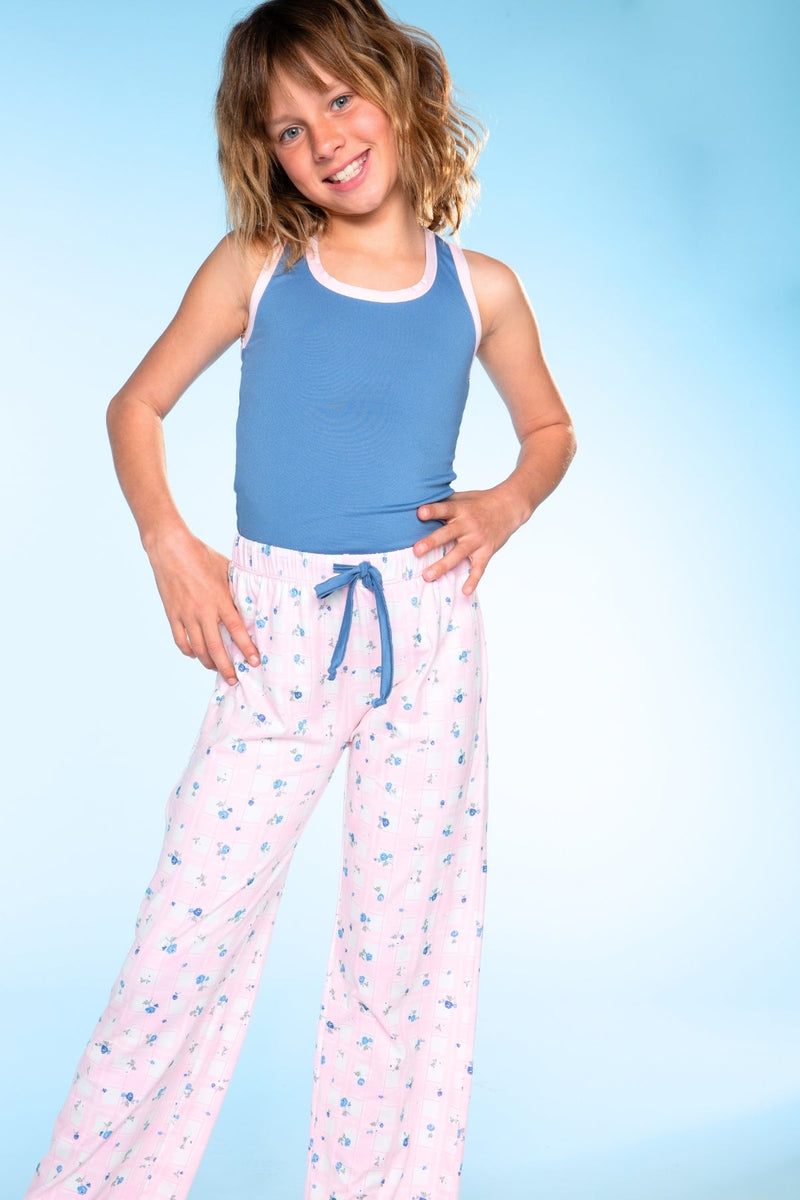Simply Soft Racer Tank & Karate Pant Set - Denim Pink Plaid Floral - NEW!