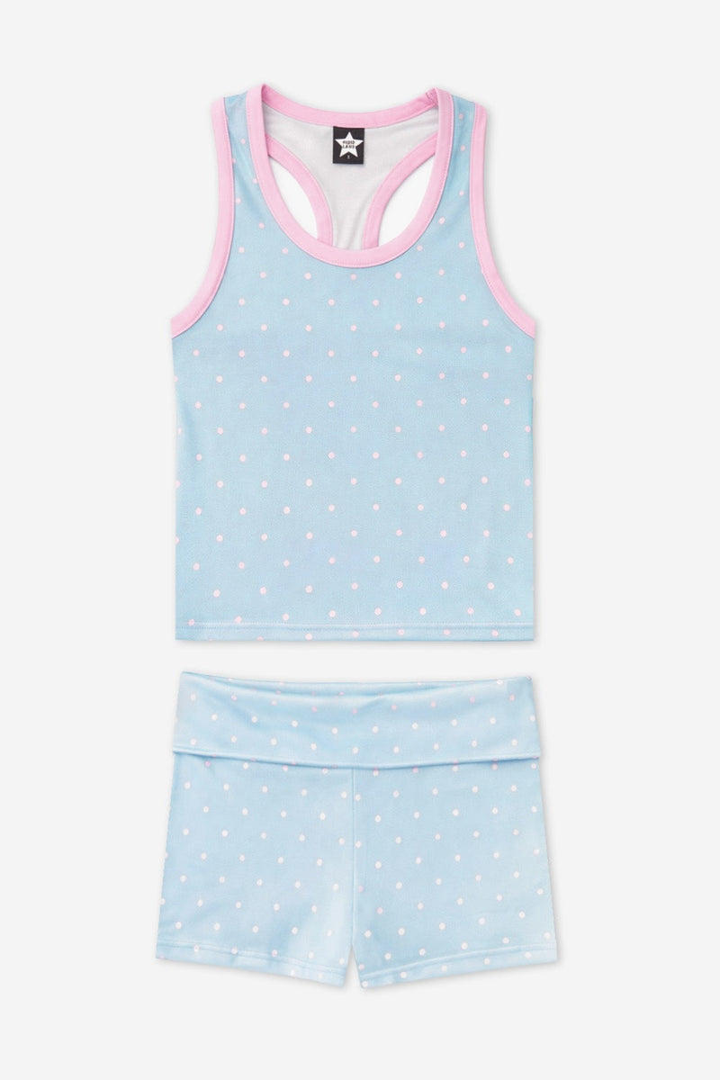 Racerback Tank & Foldover Short Set - Denim Pink Polka Dot - NEW!