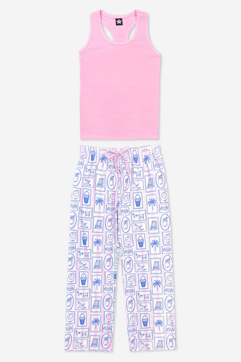 Simply Soft Racer Tank & Karate Pant Set - Pink Stripe Euro Summer