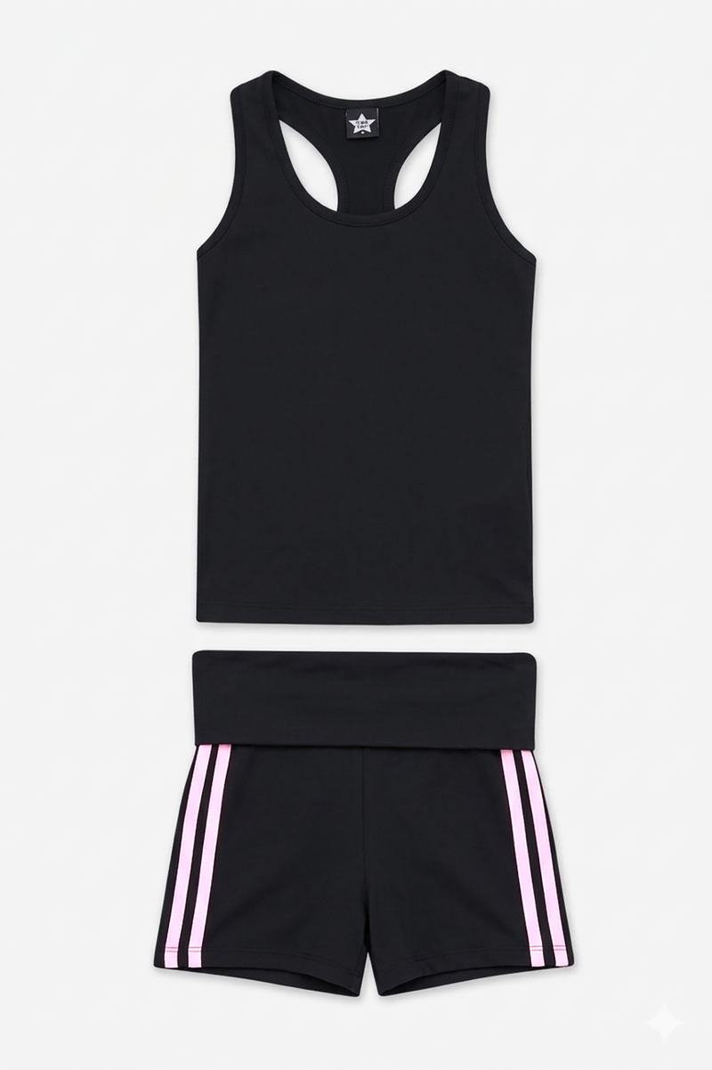 Simply Soft Luxe Cropped Racerback Tank & Foldover Short - Black Blush Stripe