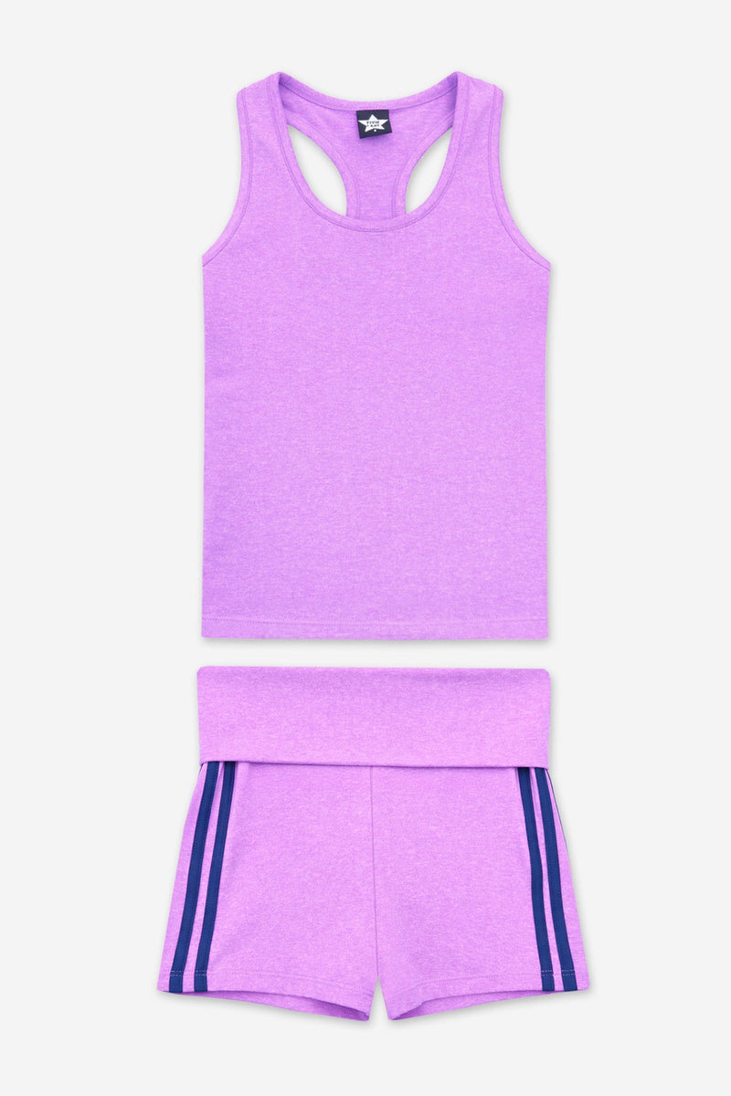 Simply Soft Luxe Cropped Racerback Tank & Foldover Short - Lavender Navy Stripe
