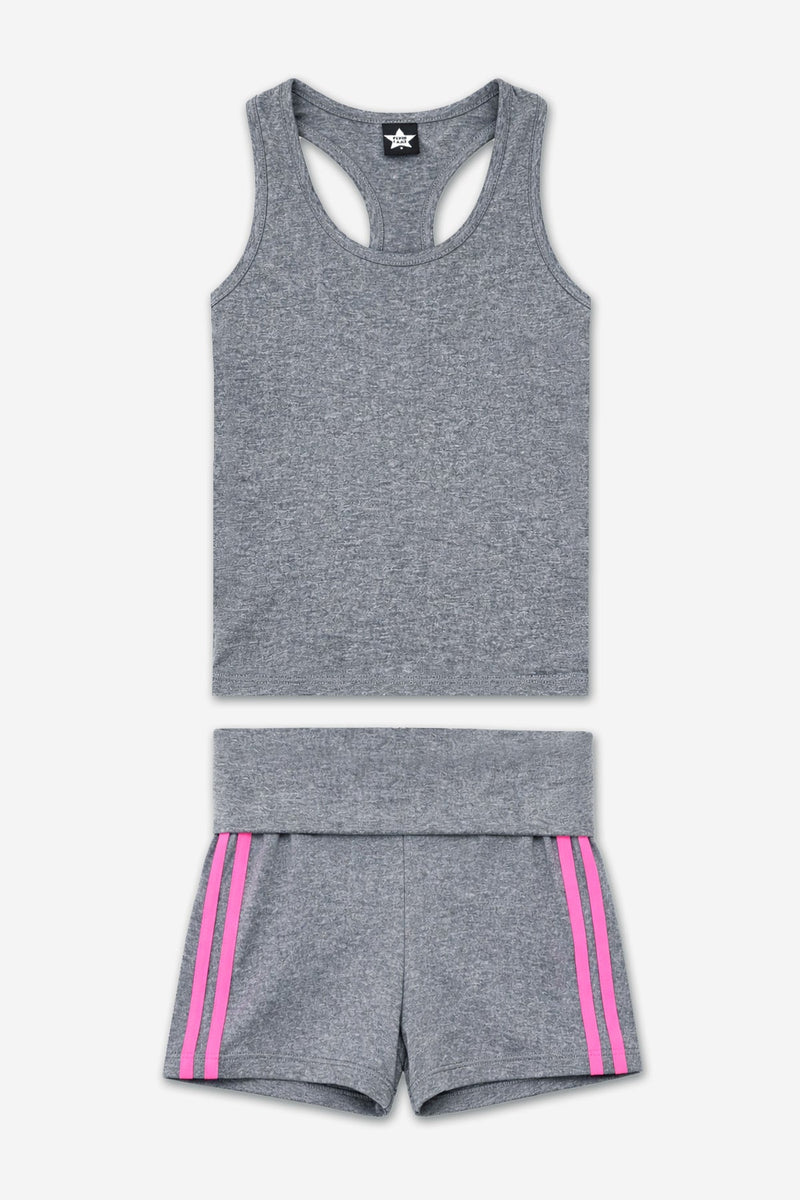 Simply Soft Luxe Cropped Racerback Tank & Foldover Short - Steel Hot Pink Stripe