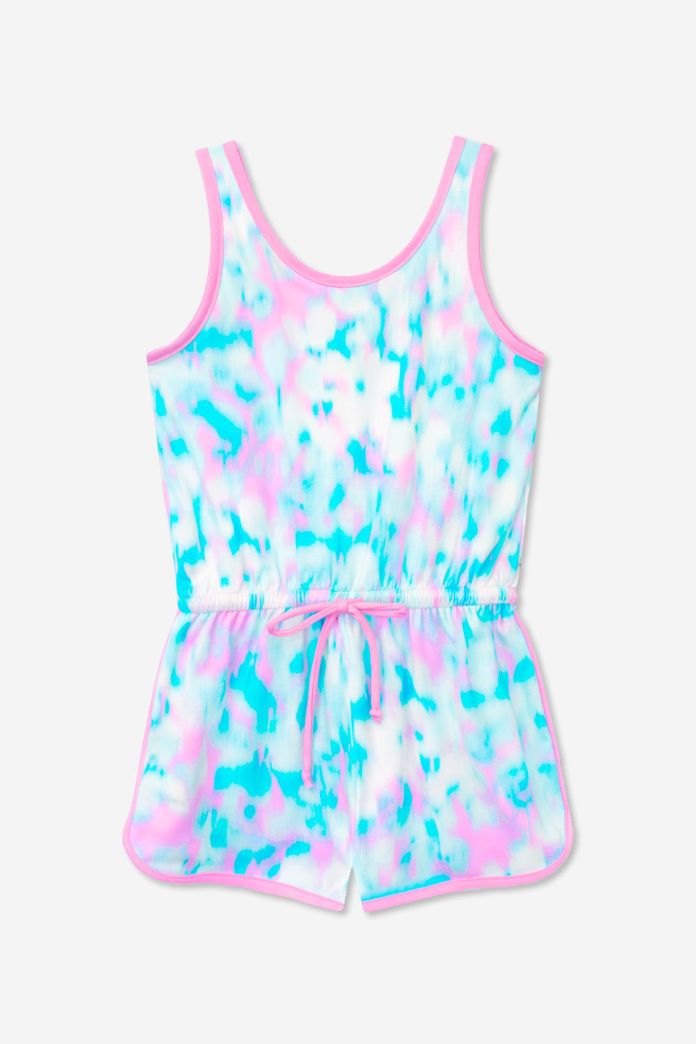 Simply Soft Dolphin Hem Romper - Lt Blue Neon Pink