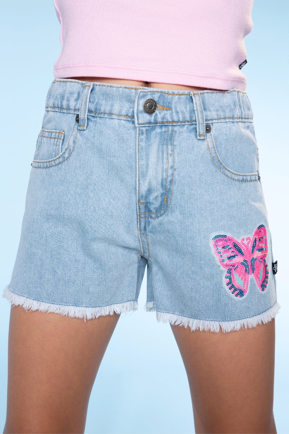 Denim Girlfriend Short - Denim Sequin Rainbow - NEW!