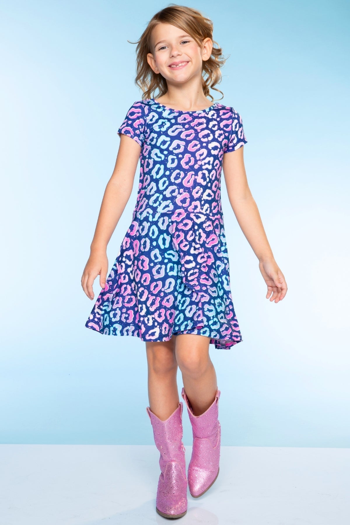Simply Soft Short Sleeve Skater Dress - Denim Rainbow Graffiti - NEW!