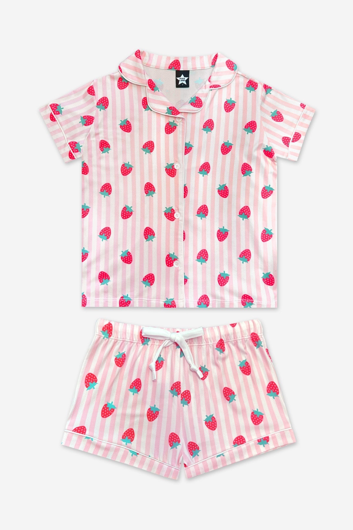Short Sleeve Simply Soft Button Down Top & Short - Pink Ivory Striped Strawberry - NEW!