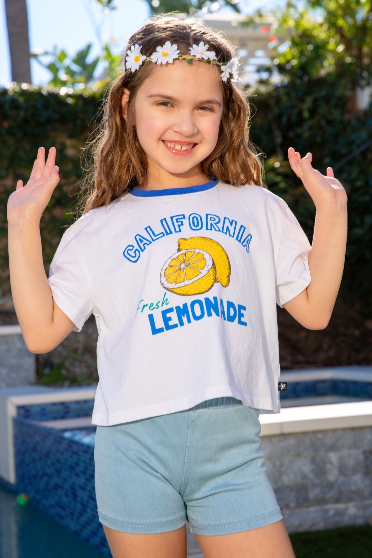 Washed Cotton Drop Shoulder Tee. - Cream Denim Leopard Heart