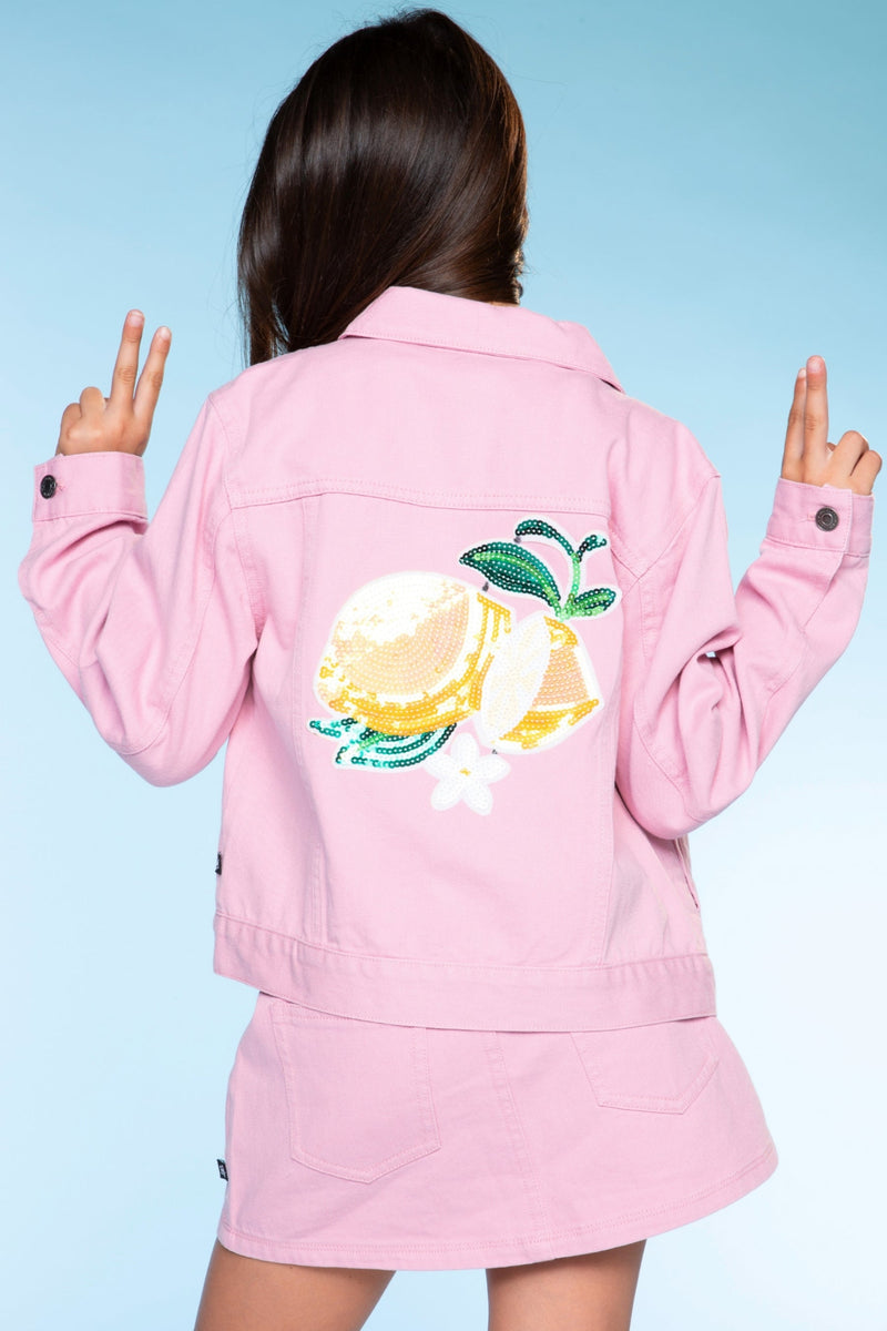 The Perfect Denim Jacket - Washed Pink Sequin Lemon - NEW!
