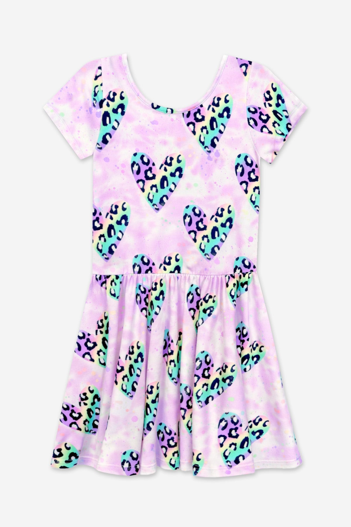 Simply Soft Short Sleeve Scoop Back Be Happy Dress - Pink Tie Dye Cherry Bow