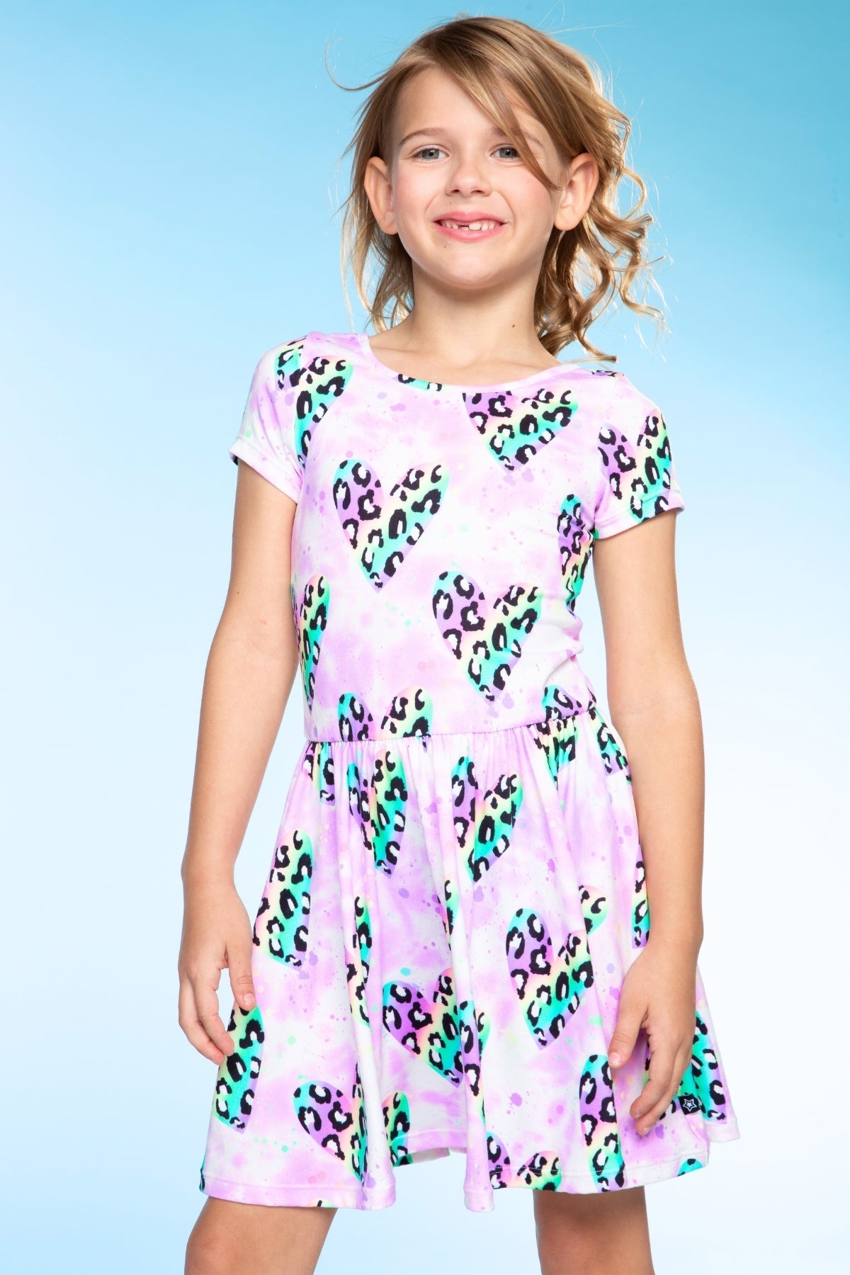 Simply Soft Short Sleeve Scoop Back Be Happy Dress - Pink Tie Dye Cherry Bow