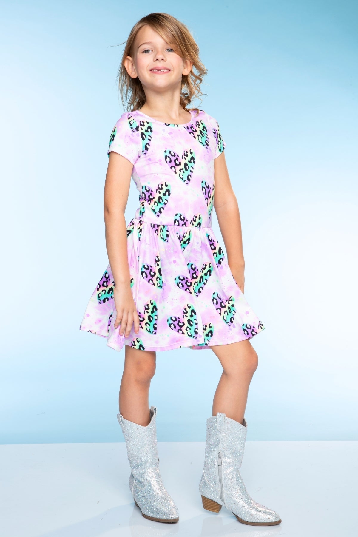 Simply Soft Short Sleeve Scoop Back Be Happy Dress - Pink Tie Dye Cherry Bow