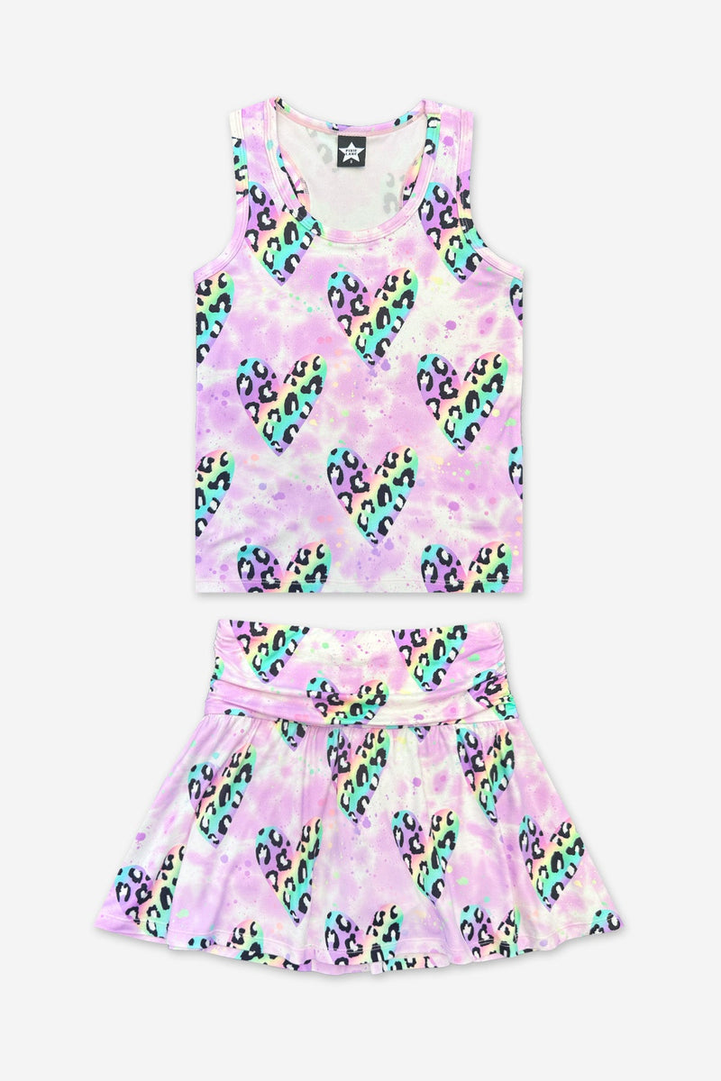 Racerback Tank & Shirred Waist Skort - Lt Pink Rainbow Leopard Heart - NEW!