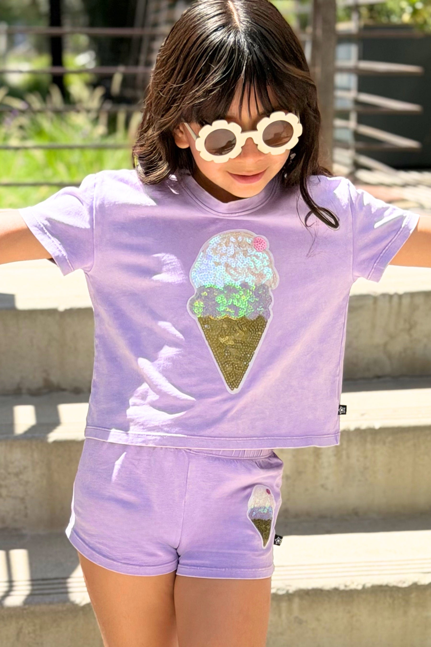 Vintage Washed Cotton Easy Tee & Dolphin Short Set - Pink Butterfly
