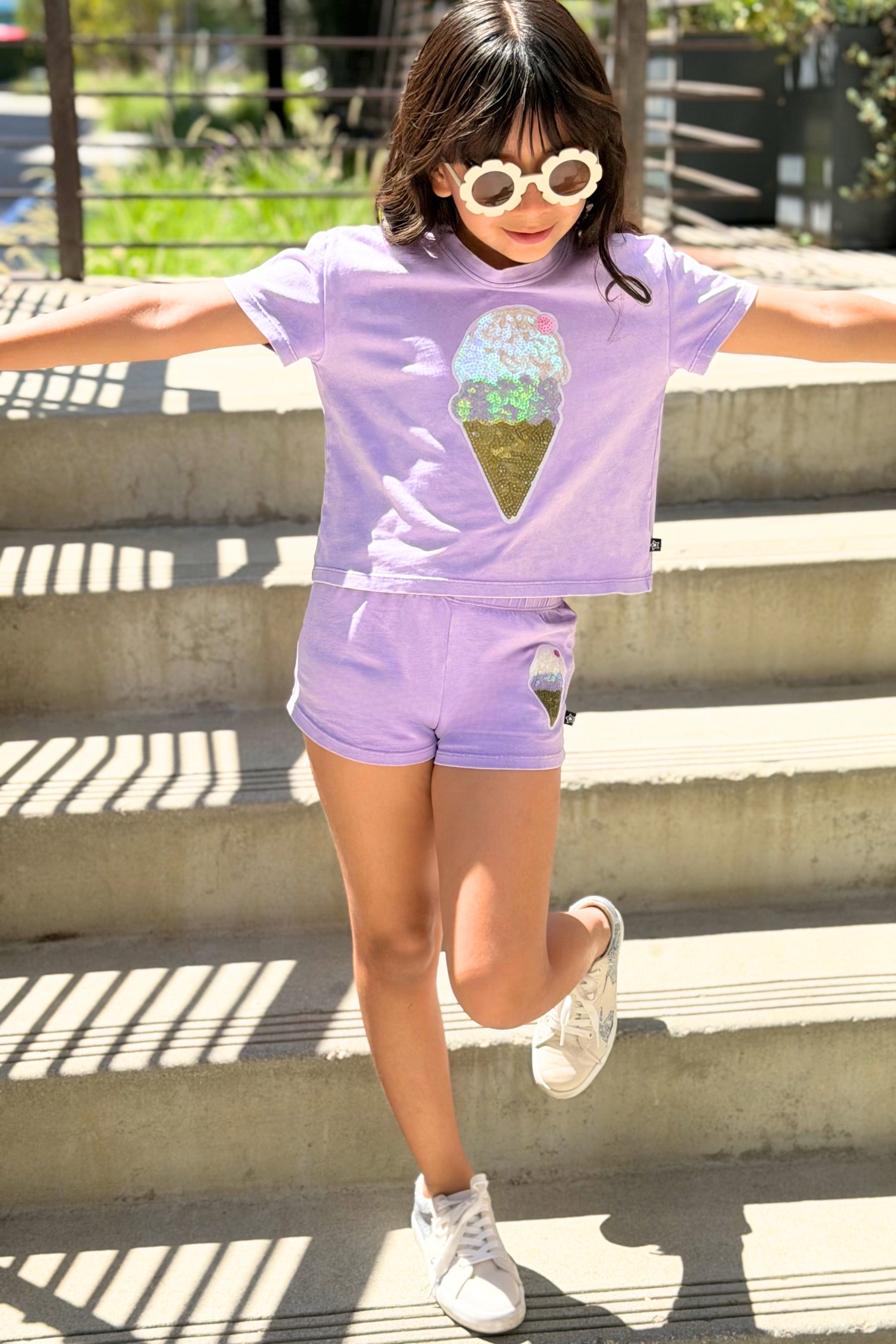 Vintage Washed Cotton Easy Tee & Dolphin Short Set - Pink Butterfly