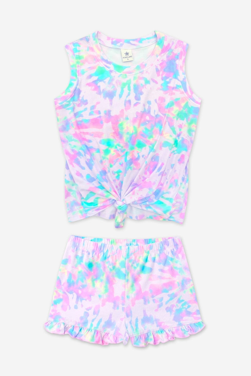 Simply Soft Tie Front Tank & Ruffle Short - Rainbow Pastel Tie Dye - NEW!