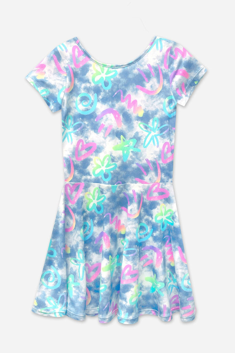 Simply Soft Short Sleeve Skater Dress - Denim Rainbow Graffiti - NEW!