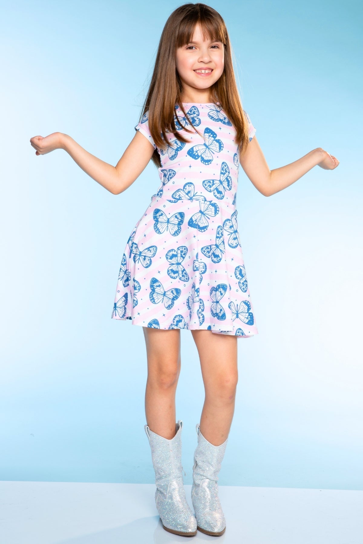 Simply Soft Short Sleeve Skater Dress - Denim Rainbow Graffiti - NEW!