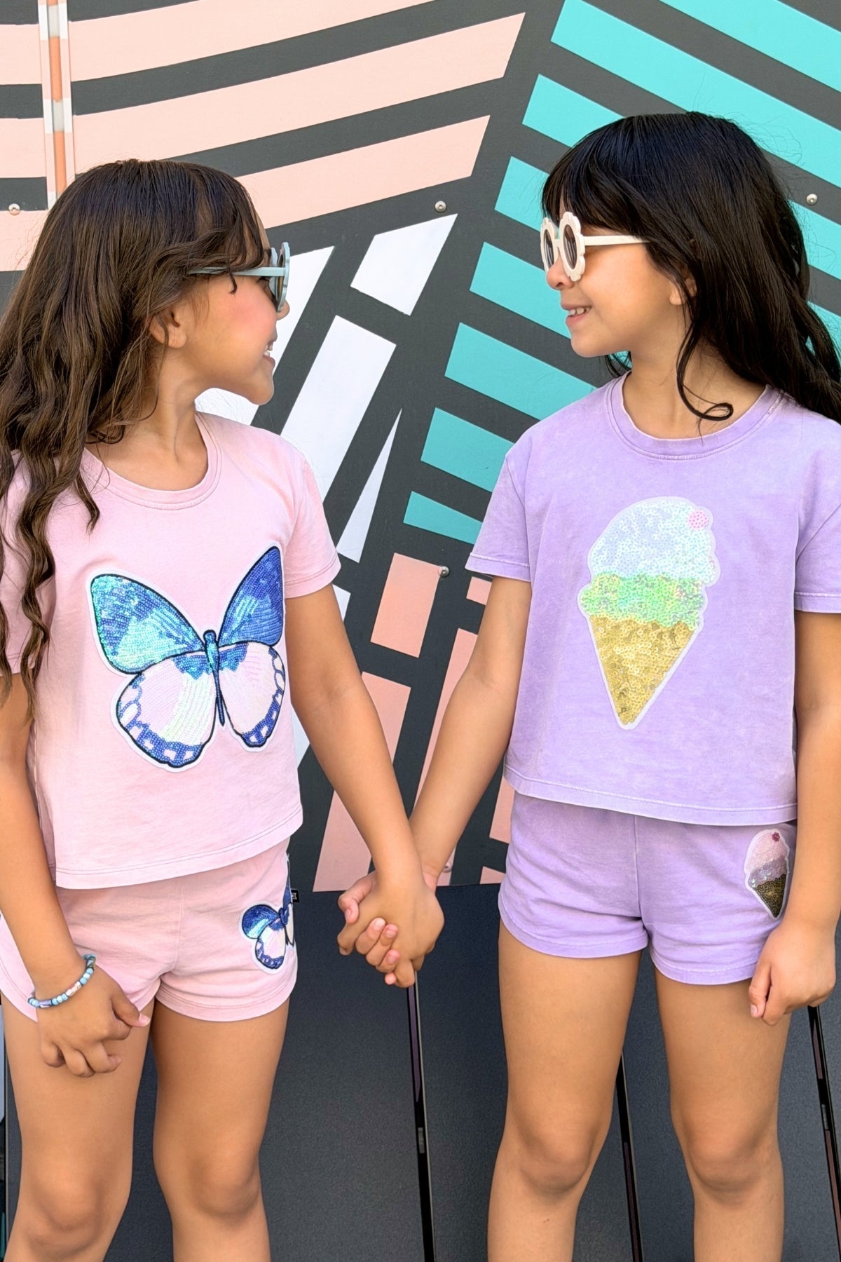 Vintage Washed Cotton Easy Tee & Dolphin Short Set - Pink Butterfly