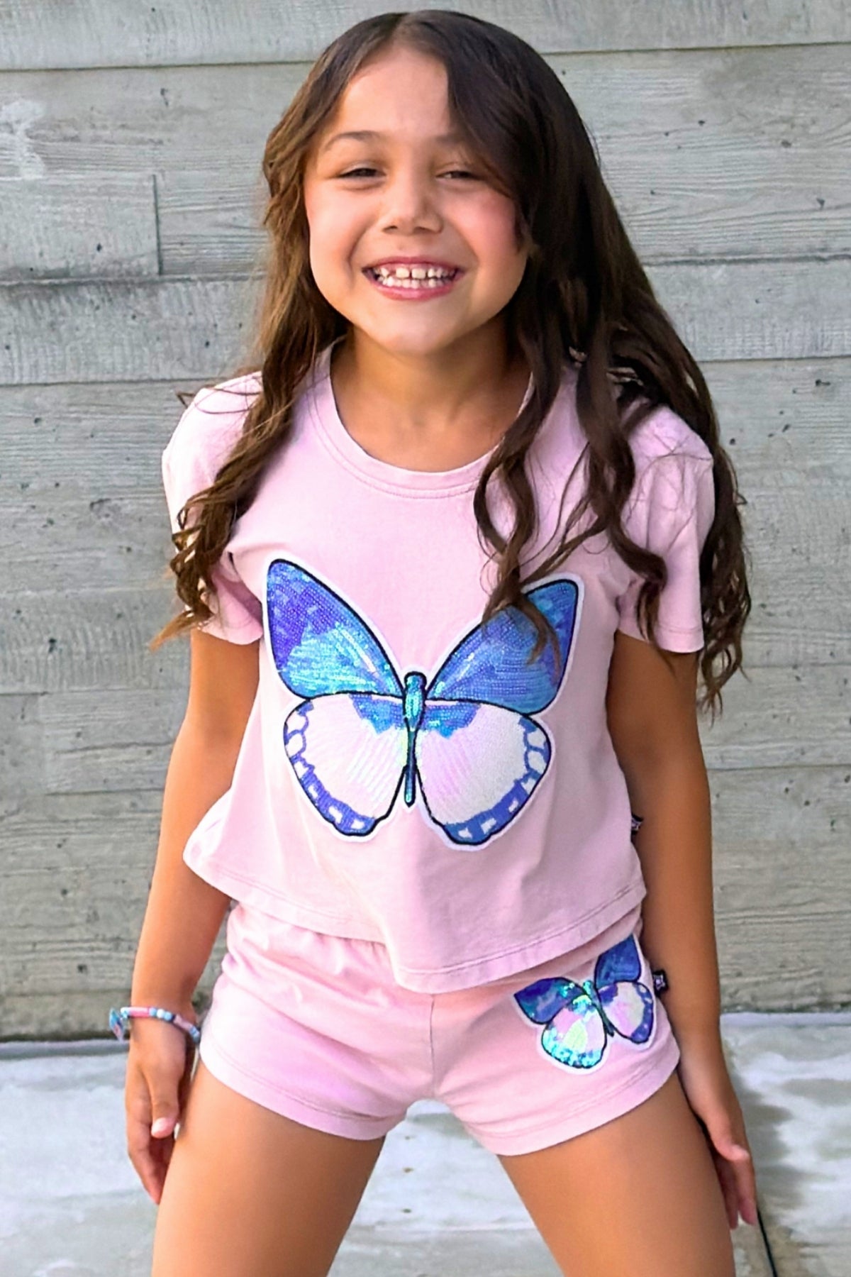 Vintage Washed Cotton Easy Tee & Dolphin Short Set - Pink Butterfly