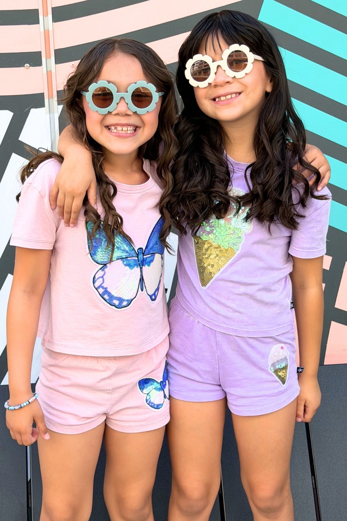 Vintage Washed Cotton Easy Tee & Dolphin Short Set - Pink Butterfly
