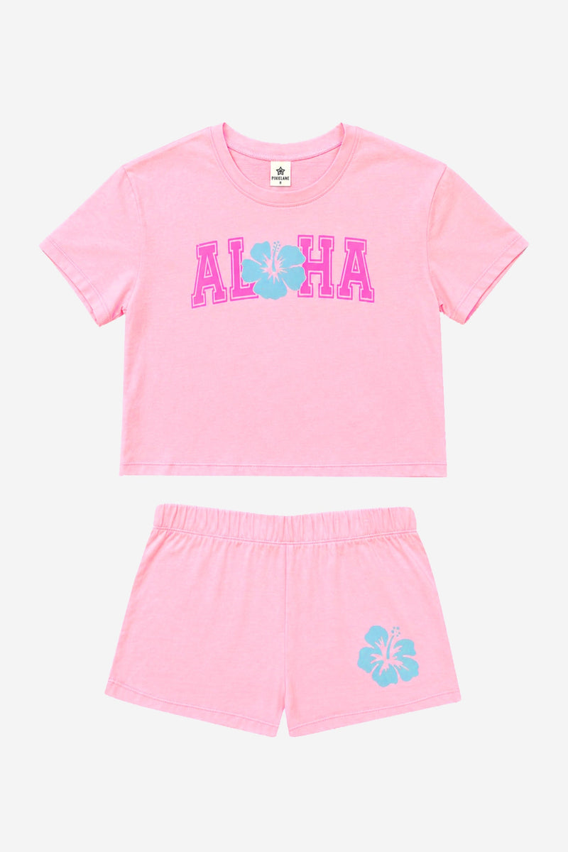 Washed Cotton Easy Tee & Dolphin Short Set - Pink Aloha - NEW!