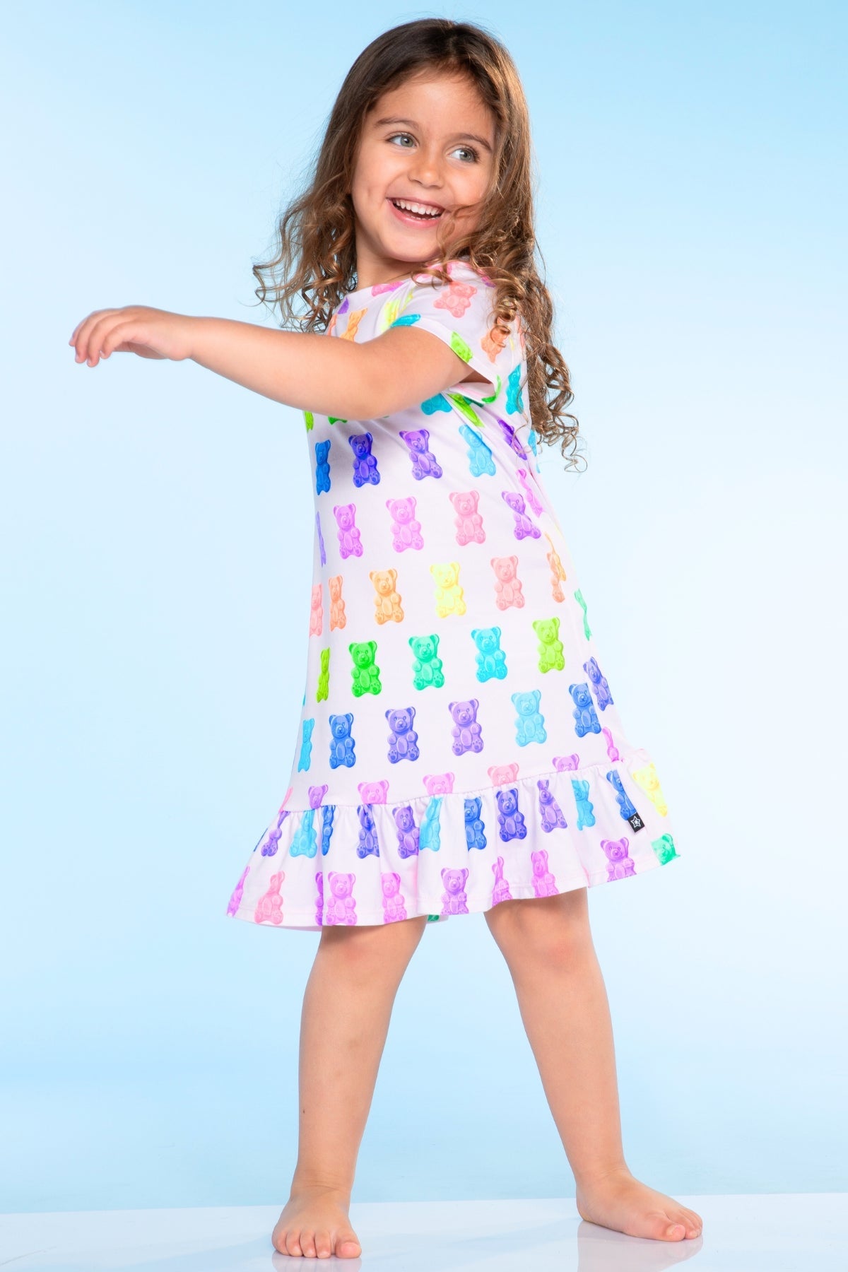Simply Soft Short Sleeve Ruffle Lounge Dress - Lilac Rainbow Gummy Bear