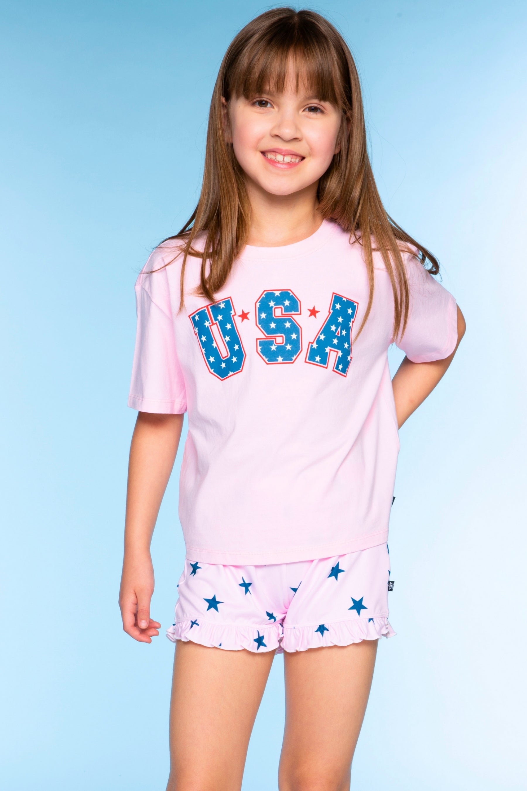 Simply Soft Ruffle Short - Pink Blue Star - NEW!