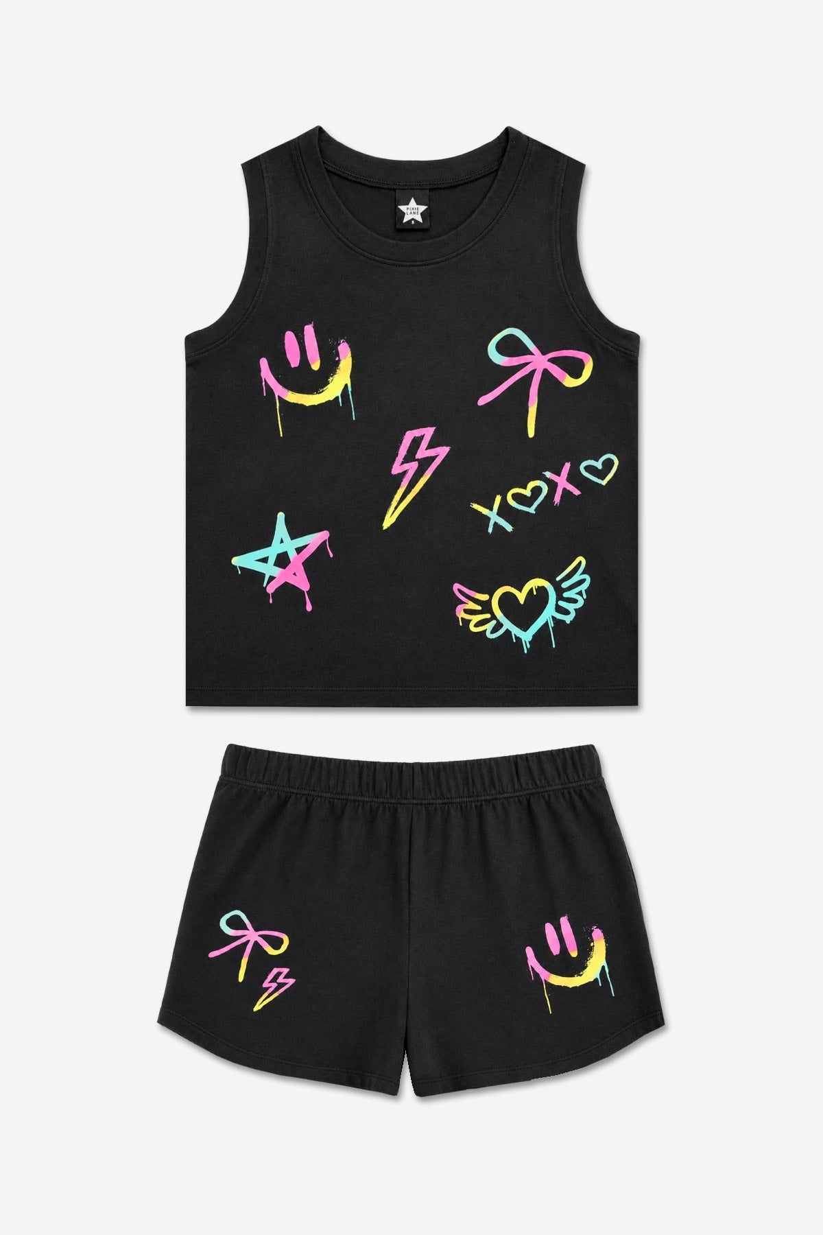 Simply Soft Tank & Dolphin Short Set - Black Rainbow Ombre Icons - NEW!