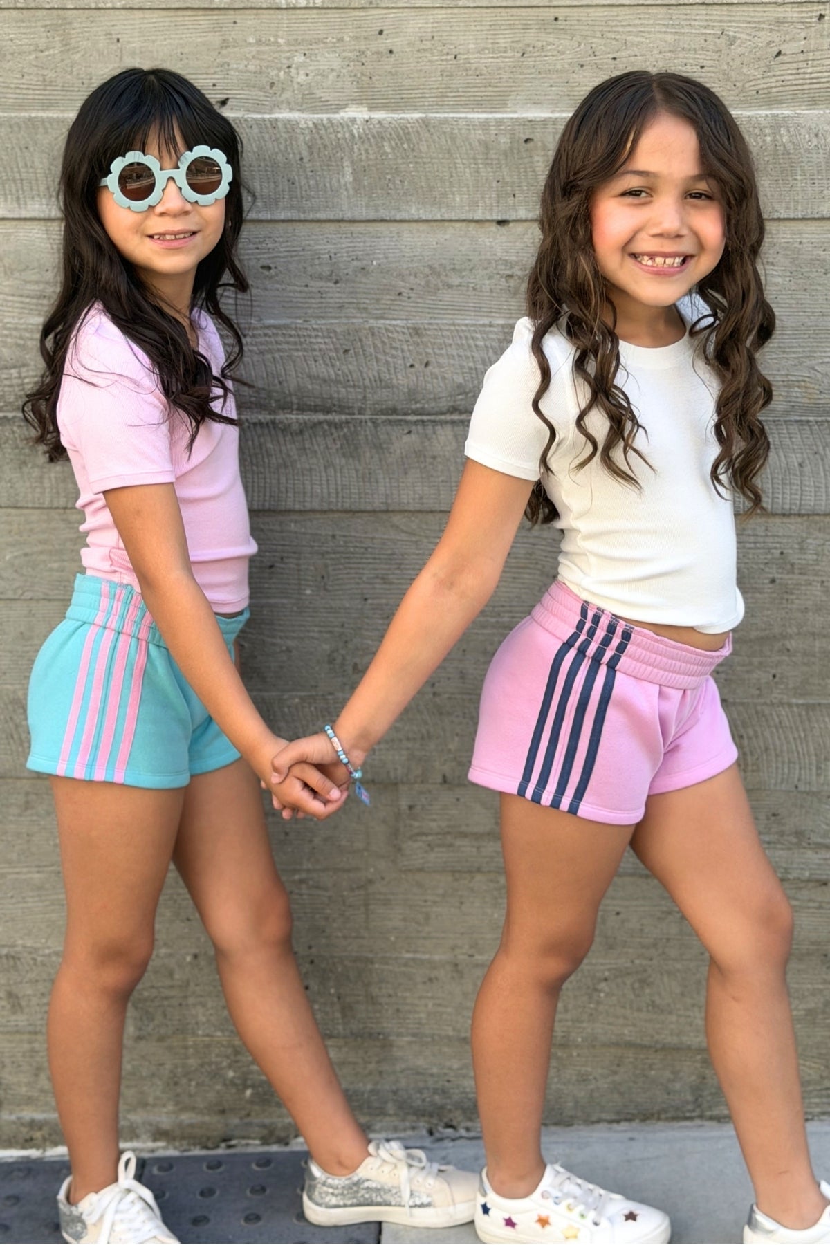French Terry Smocked Striped Short - Pink Denim