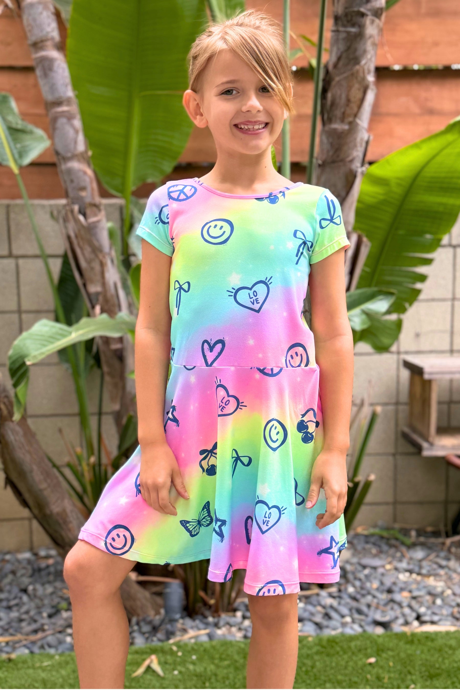 3-Pack Simply Soft Short Sleeve Skater Dress - Denim Rainbow | Pink Ivory Stripe | Rainbow Graffiti Elements - NEW!
