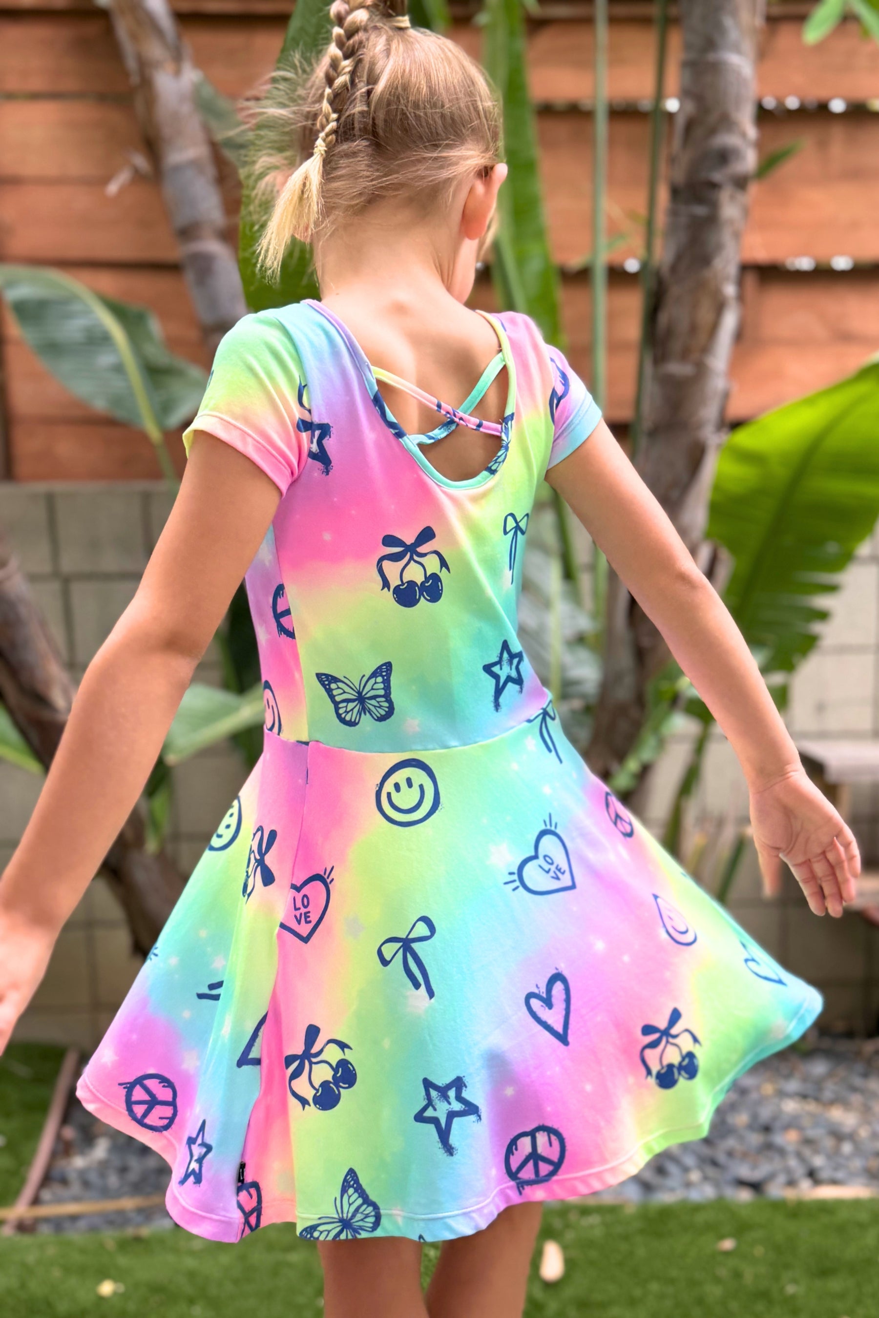 Simply Soft Short Sleeve Skater Dress - Rainbow Graffiti Elements - NEW!