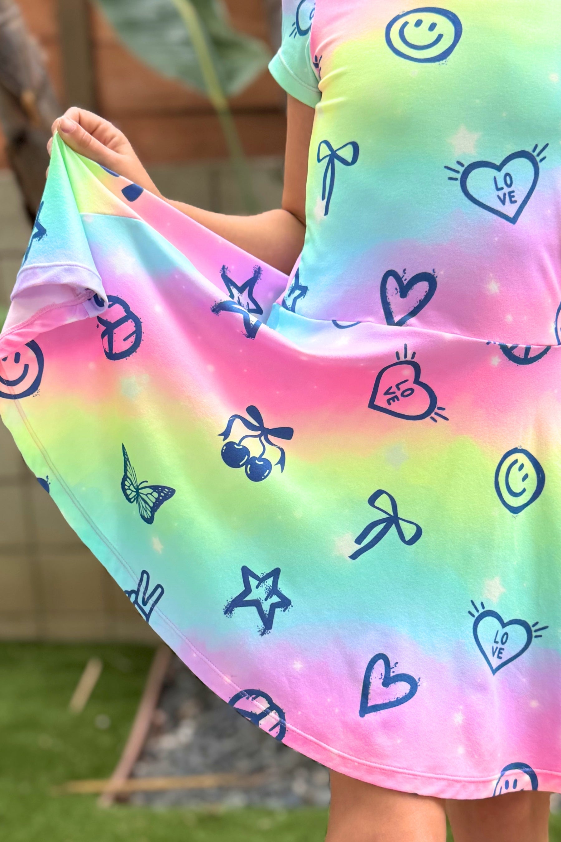 Simply Soft Short Sleeve Skater Dress - Rainbow Graffiti Elements - NEW!