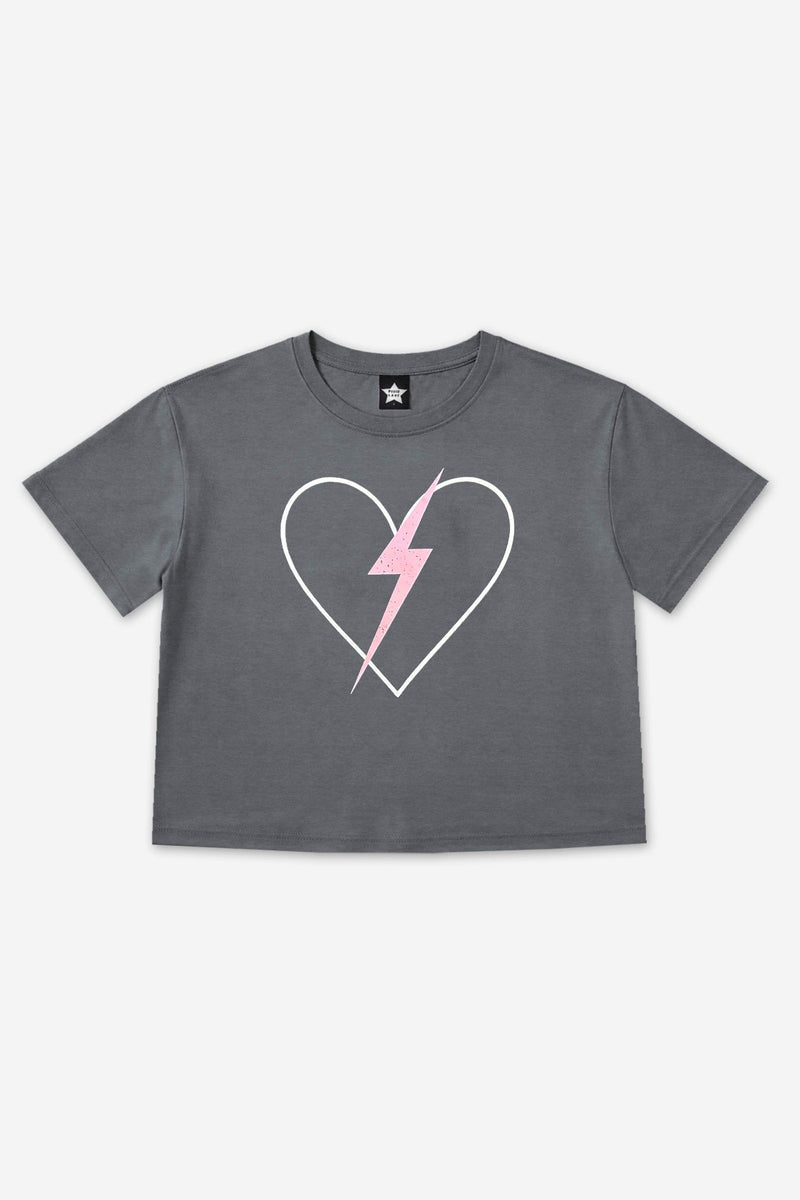 Washed Cotton Drop Shoulder Tee. - Charcoal Heart Bolt - NEW!