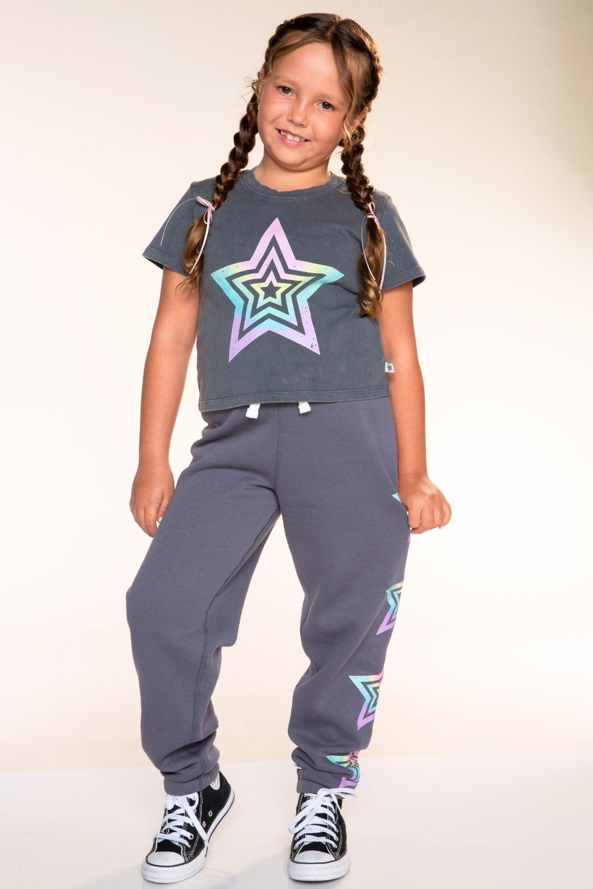 Vintaged Washed Cotton Easy Tee - Charcoal Rainbow Star - NEW!