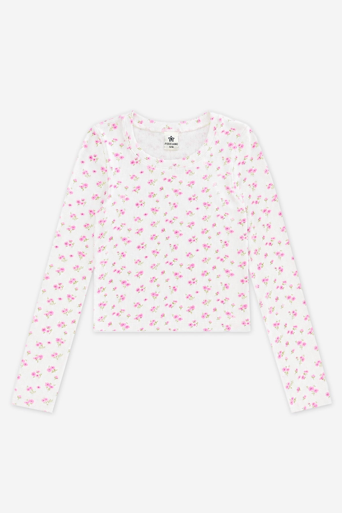 Ultra-Soft Ribbed Long Sleeve Fitted Tee - Oatmeal Pink Floral - NEW!